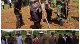 Foto Atas : Kapolres Sumenep AKBP Henri Noveri Santoso melaksanakan Gerakan Tanam Jagung sekaligus Peluncuran Gugus Tugas Polri untuk Ketahanan Pangan Nasional 