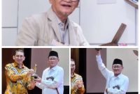 Foto : D. Zawawi Imron (bawah) menerima penerima anugerah Sastrawan Adiluhung dari Menteri Kebudayaan RI Fadli Zon 