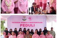 Foto : Ketua Yayasan Kemala Bhayangkari (YKB) Jawa Timur, Ny. Ade Imam Sugianto (Kalung bunga) , mengunjungi TK Kemala Bhayangkari 81 Sumenep. 