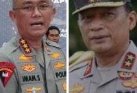 Foto: Komjen Pol Imam Sugianto (Kiri) , Kapolda Jatim yang memasuki masa pensiun dan Irjen Pol Nanang Avianto (Kanan) resmi ditunjuk sebagai Kapolda Jatim yang baru. 