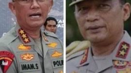 Foto: Komjen Pol Imam Sugianto (Kiri) , Kapolda Jatim yang memasuki masa pensiun dan Irjen Pol Nanang Avianto (Kanan) resmi ditunjuk sebagai Kapolda Jatim yang baru. 
