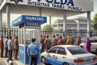 Foto: Ilustrasi pintu masuk dan keluar Polda Jawa Timur yang dikenakan tarif parkir.