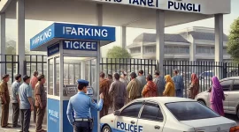 Foto: Ilustrasi pintu masuk dan keluar Polda Jawa Timur yang dikenakan tarif parkir.