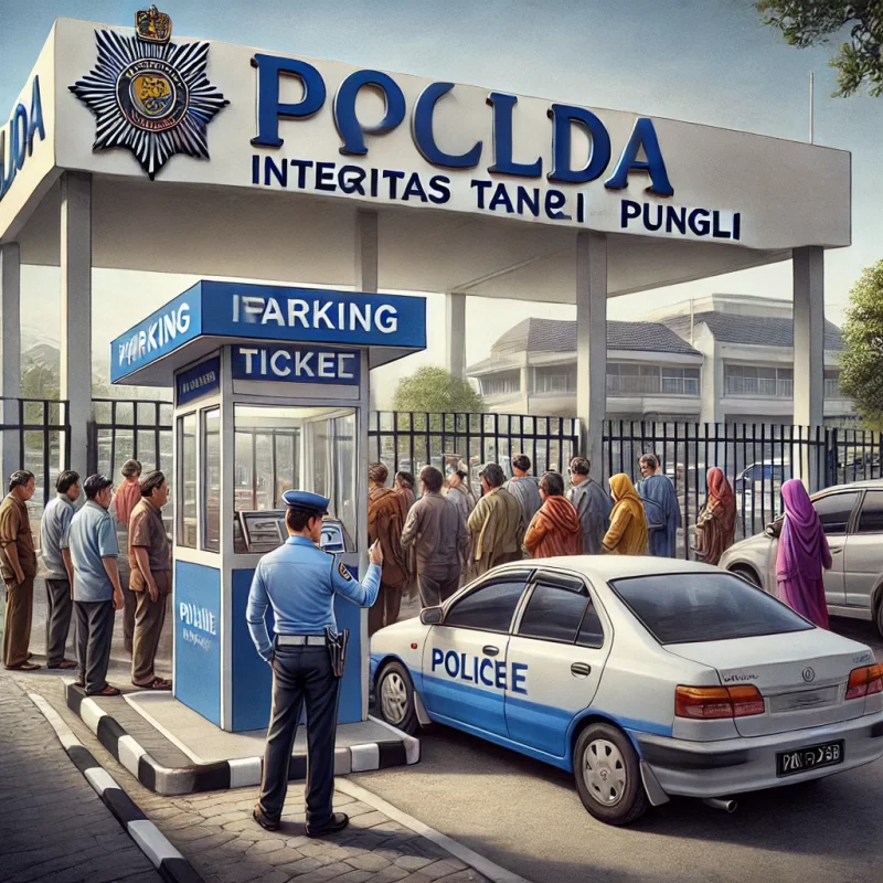 Foto: Ilustrasi pintu masuk dan keluar Polda Jawa Timur yang dikenakan tarif parkir.