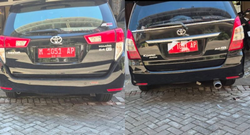 Foto: Dua mobil dinas berpelat merah M 1051 AP dan M 1081 AP milik Pemkab Pamekasan terekam terparkir di kawasan Villa Kusuma Estate, Kota Batu, pada Sabtu (5/4/2025). Diduga digunakan untuk keperluan non-dinas.