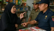 Foto ilustrasi: Simulasi suasana razia rokok ilegal antara petugas dan pemilik toko kelontong di Madura (Dok. TrendiKabar.com)  