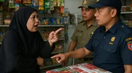 Foto ilustrasi: Simulasi suasana razia rokok ilegal antara petugas dan pemilik toko kelontong di Madura (Dok. TrendiKabar.com)  