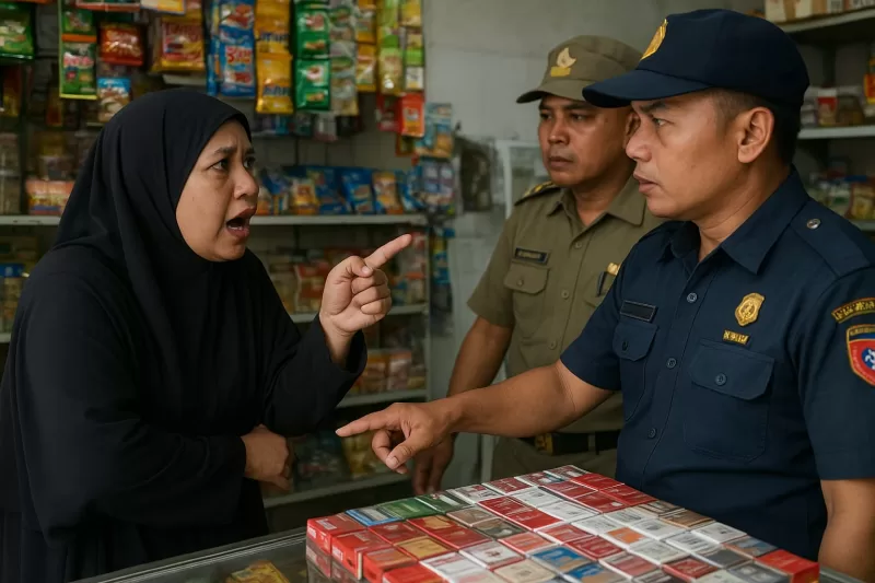 Foto ilustrasi: Simulasi suasana razia rokok ilegal antara petugas dan pemilik toko kelontong di Madura (Dok. TrendiKabar.com)  
