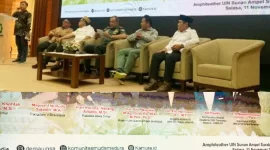 Foto: Para narasumber saat memaparkan gagasan pembentukan Kawasan Ekonomi Khusus (KEK) Tembakau Madura dalam seminar di UIN Sunan Ampel Surabaya, Selasa (11/11). (Dok. KAMURA)