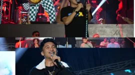 Foto: Penampilan energik Tipe-X dan Sadewok yang menghibur ribuan penonton pada konser Lepas Penat Land Vol. 4 di Stadion A. Yani Sumenep.