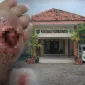 Foto: Kondisi tangan pasien usai pemasangan infus dan tampak depan Puskesmas Pasongsongan, Sumenep.