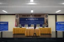 Foto: Suasana ruang konferensi pers Polres Sumenep yang telah disiapkan, namun agenda rilis temuan kokain batal digelar.