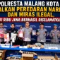 Foto: Polresta Malang Kota menunjukkan barang bukti narkoba dan miras ilegal hasil pengungkapan puluhan kasus.