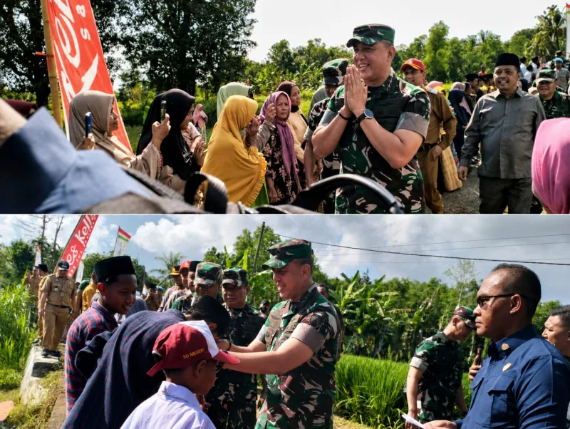 Foto: Pangdam V/Brawijaya menyapa warga saat meninjau pembangunan jembatan di Ambunten, Sumenep.