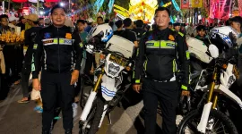 Foto: Tim Elang 12.0 Satlantas Polres Sumenep saat mengawal Parade Musik Tong-Tong di Kota Sumenep.