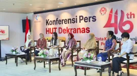 Foto: Konferensi pers HUT ke-46 Dekranas di Kantor Pusat Komdigi, Jakarta, membahas persiapan puncak perayaan di Makassar.