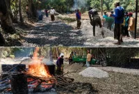 Foto: Warga Dusun Palegin bergotong royong membangun jalan menuju Yayasan Miftahul Ulum di Desa Grujugan, Kecamatan Gapura.