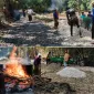 Foto: Warga Dusun Palegin bergotong royong membangun jalan menuju Yayasan Miftahul Ulum di Desa Grujugan, Kecamatan Gapura.