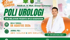 PAMFLET. RSUDMA Sumenep menghadirkan layanan Poli Urologi untuk peserta BPJS Kesehatan bersama dr. Yufi Aulia Azmi, spesialis urologi.