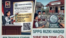 SPPG Yayasan Rizki Haqiqi Campaka, Kecamatan Pasongsongan, Sumenep, yang disorot terkait dugaan belum diterapkannya pelabelan fisik pada ompreng MBG sesuai instruksi BGN