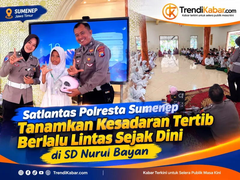 Foto: Satlantas Polresta Sumenep menggelar edukasi tertib berlalu lintas melalui program Polisi Sahabat Anak di SD Nurul Bayan, Sumenep, Kamis (22/10/2026).